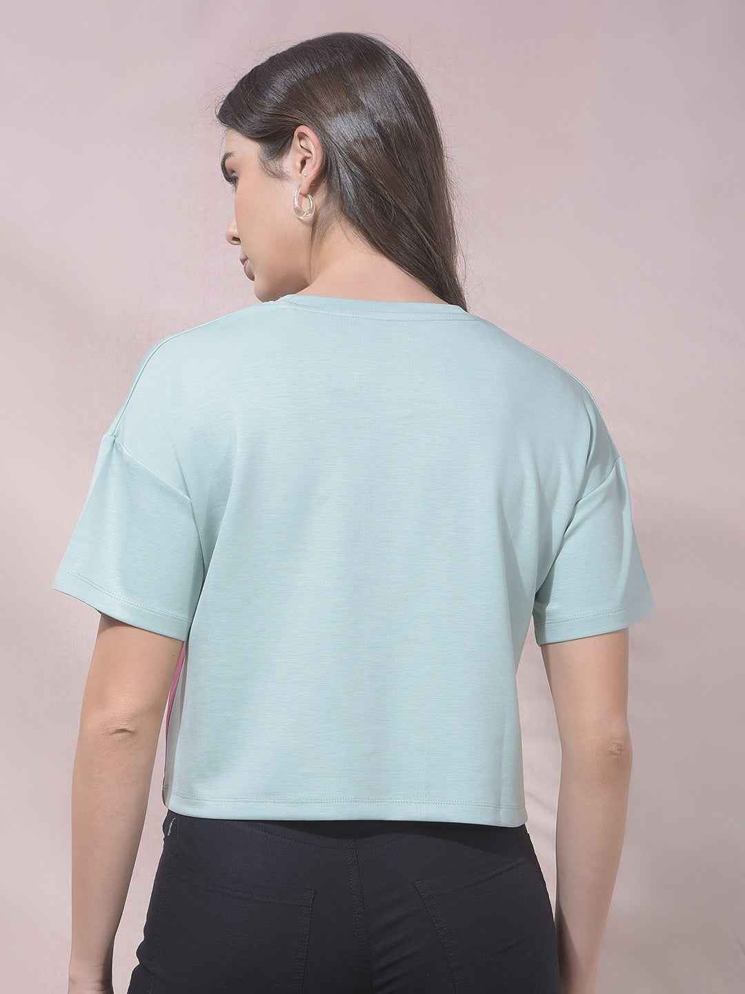 Green Typographic Print Cropped T-Shirt