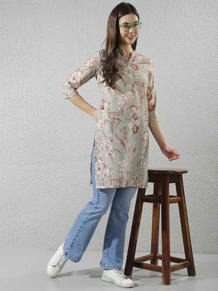 Green Floral Print Top