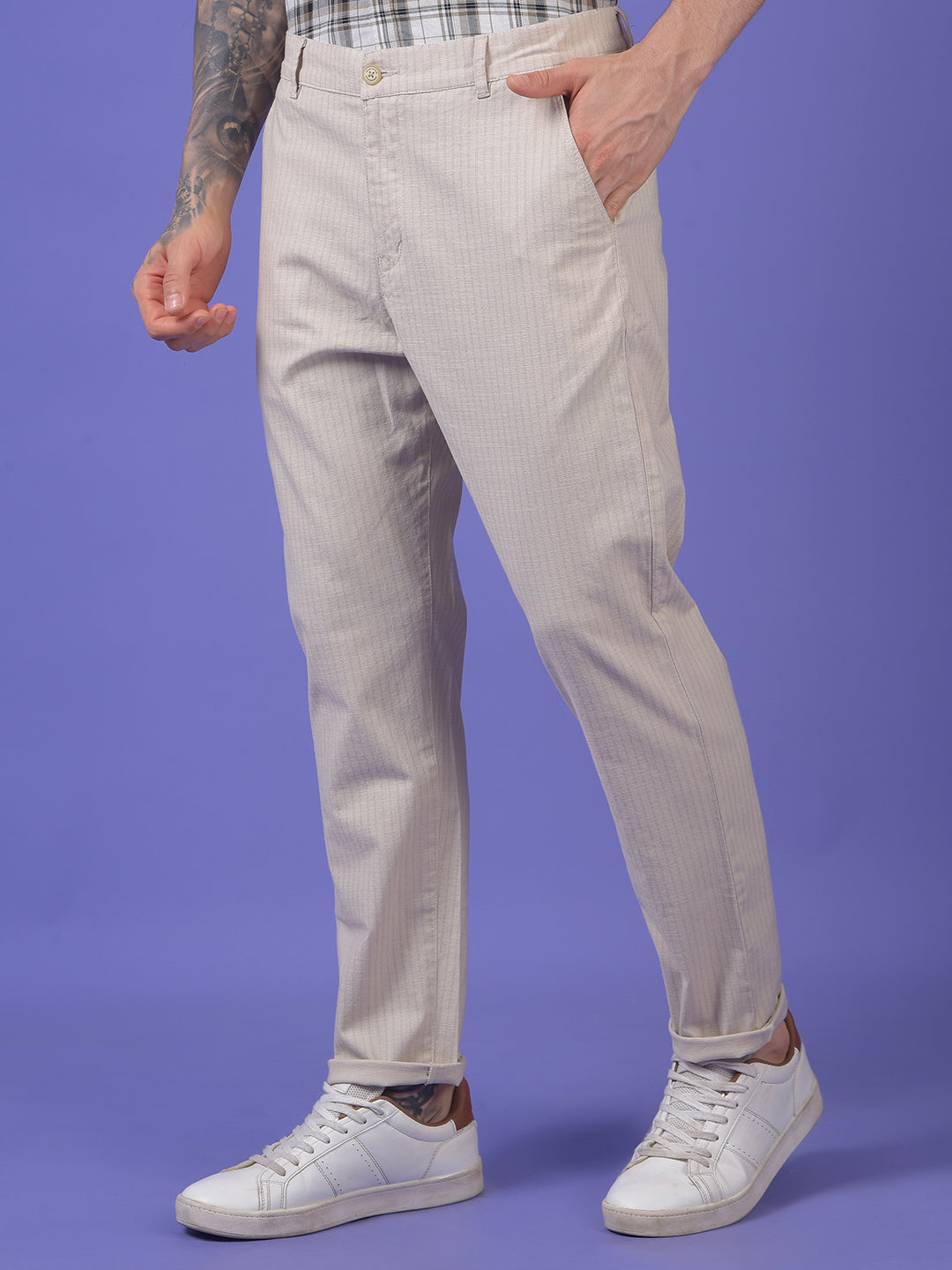 Beige Printed Trousers