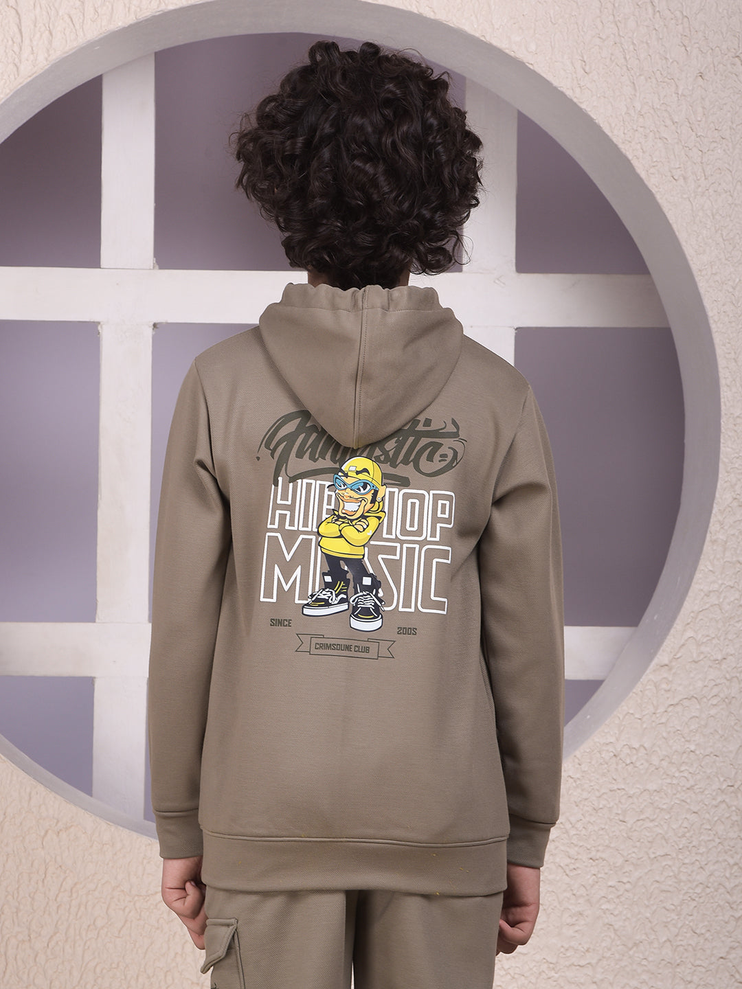 Olive Graphic Print Hooded Neck Sweatshirt
