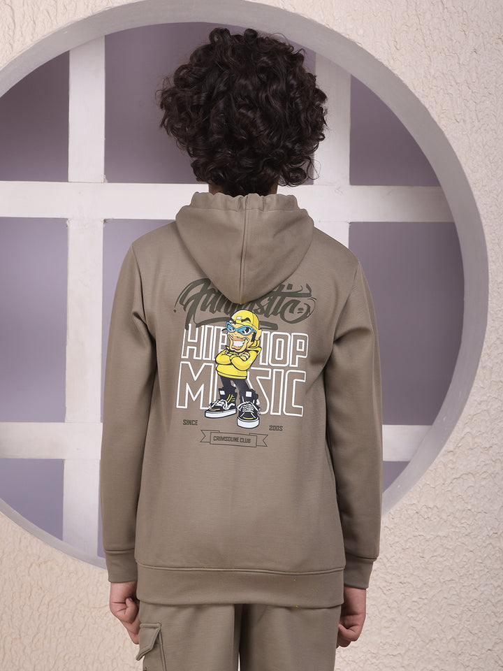 Olive Graphic Print Hooded Neck Sweatshirt