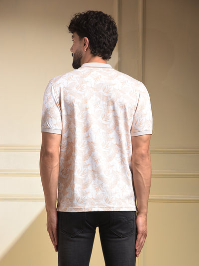 Peach Floral Print Polo-Neck T-Shirt
