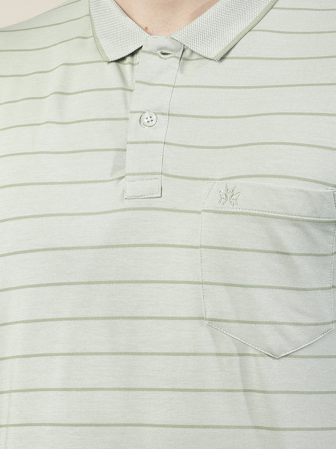 Beige Horizontal Stripes Polo Neck T-Shirt