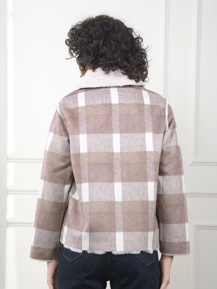 Brown Checked Warm Touch Casual Jacket