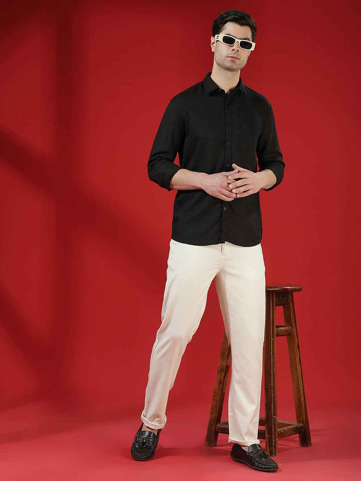 Off White Linen Comfort Trousers