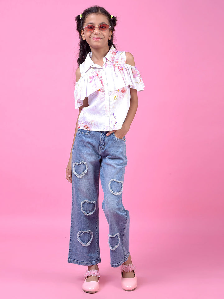 Peach Floral Print Linen Top