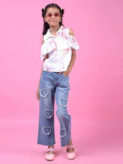Peach Floral Print Linen Top