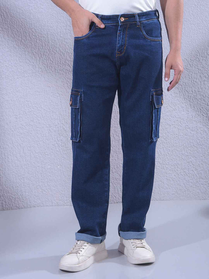 Blue Regular Cargo Jeans