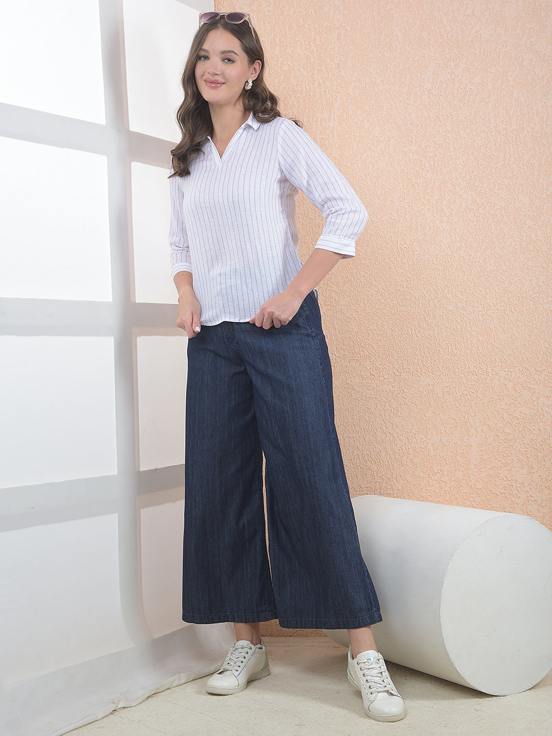 Wide Leg 100% Cotton Navy Blue Jeans