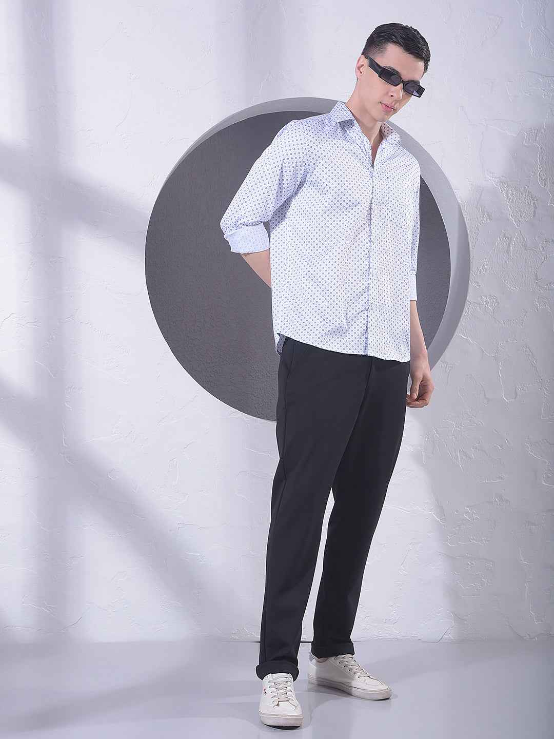 White Polka Dot Print Shirt