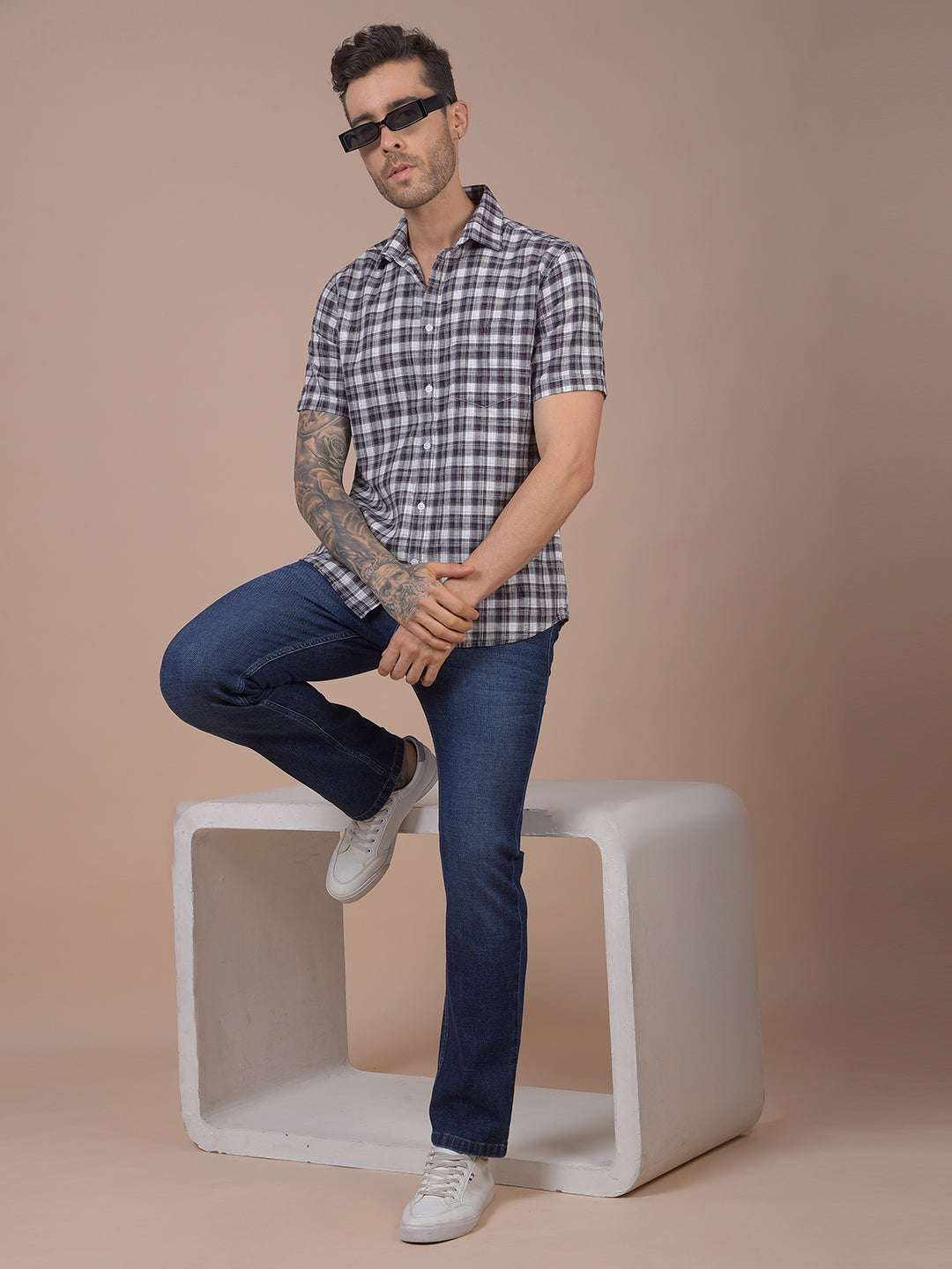 Purple Checked 100% Cotton Shirt