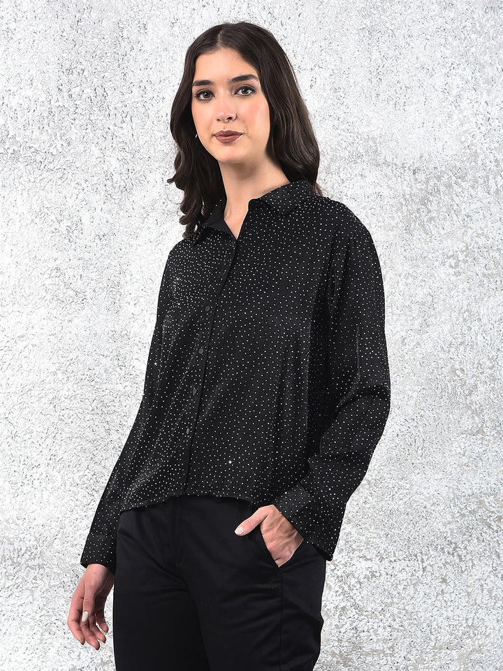Black Embellished Sparkle Shirt