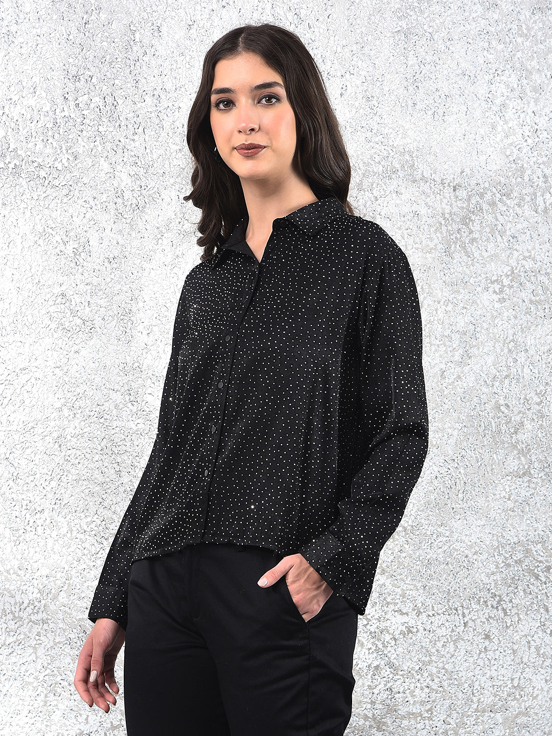 Black Embellished Sparkle Shirt