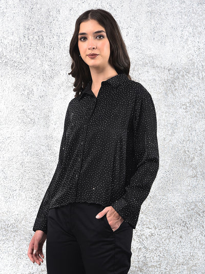Black Embellished Sparkle Shirt