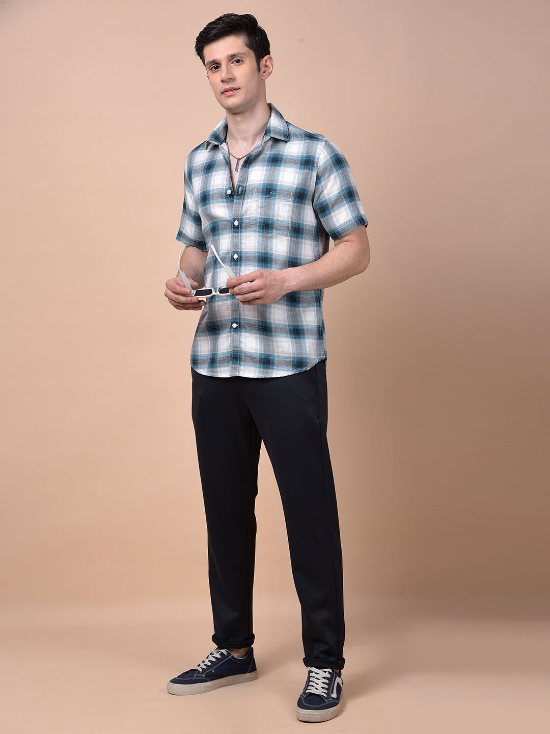 Blue Checked 100% Cotton Shirt