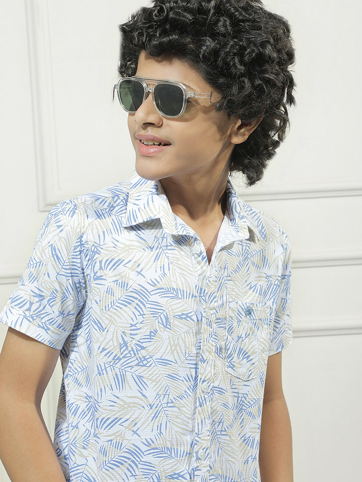 Blue 100% Cotton Botanical Print Shirt