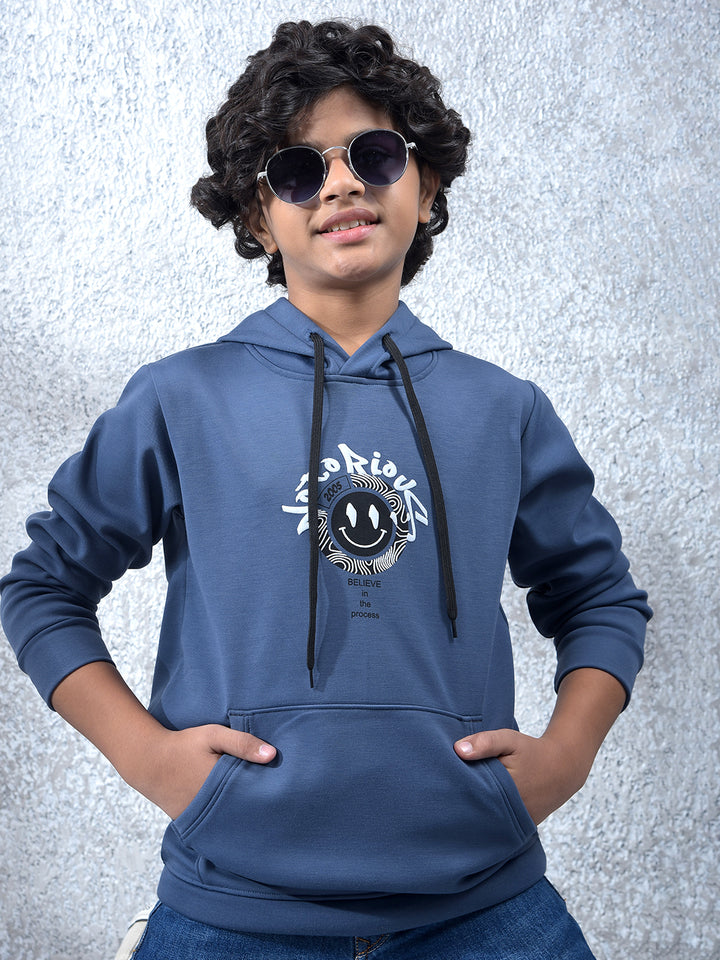 Blue Embellished Hooded Neck Sweatshirt