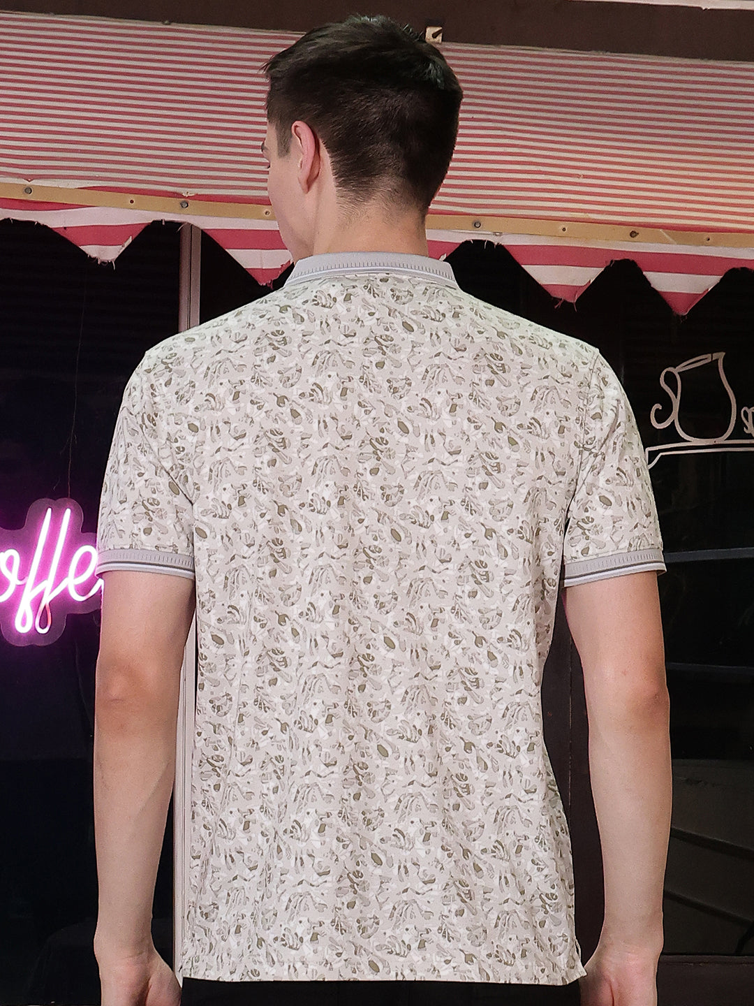 Green Printed Polo Neck T-Shirt