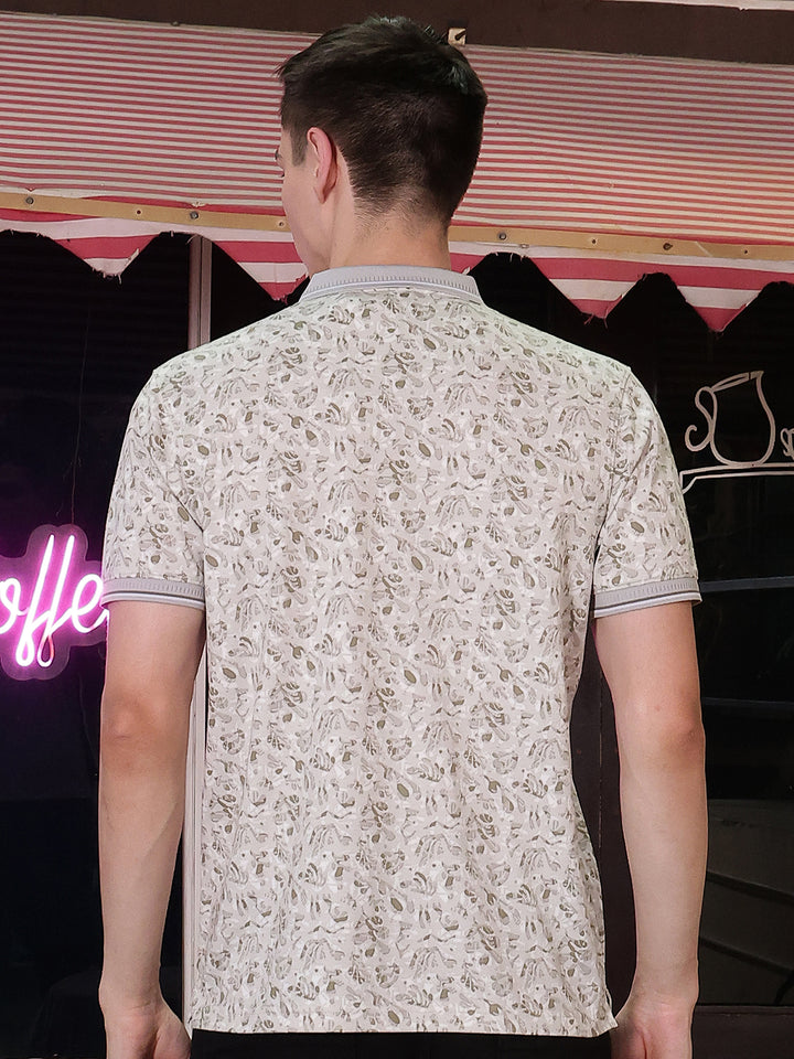Green Printed Polo Neck T-Shirt