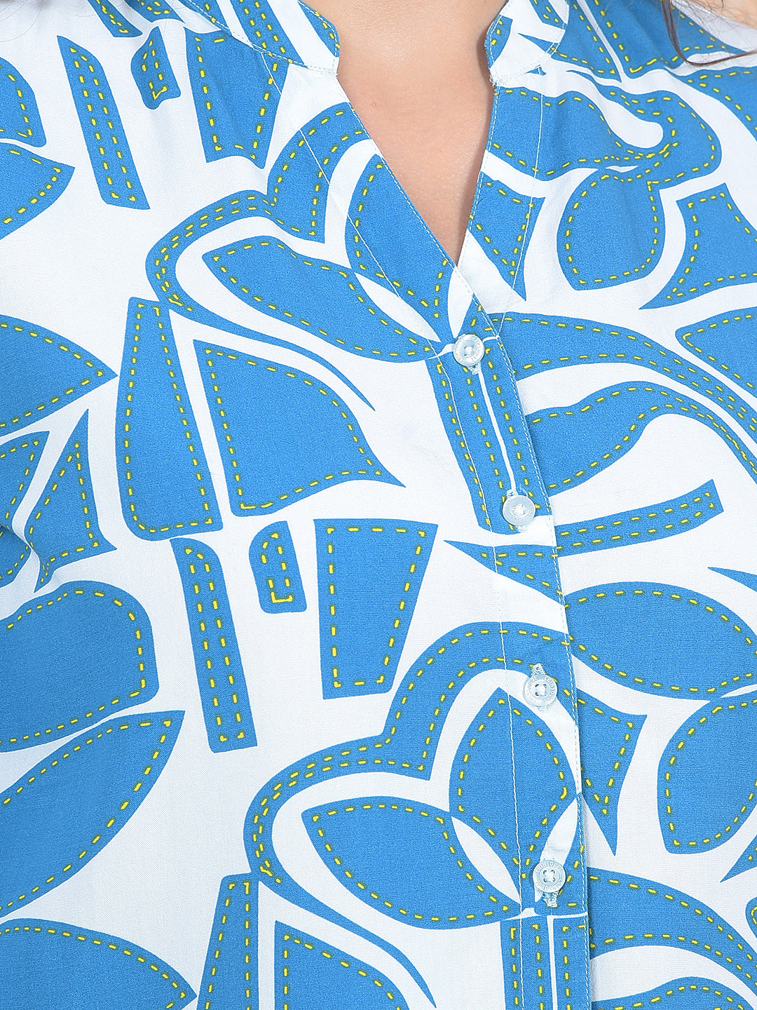Printed Blue V-Neck Shirt