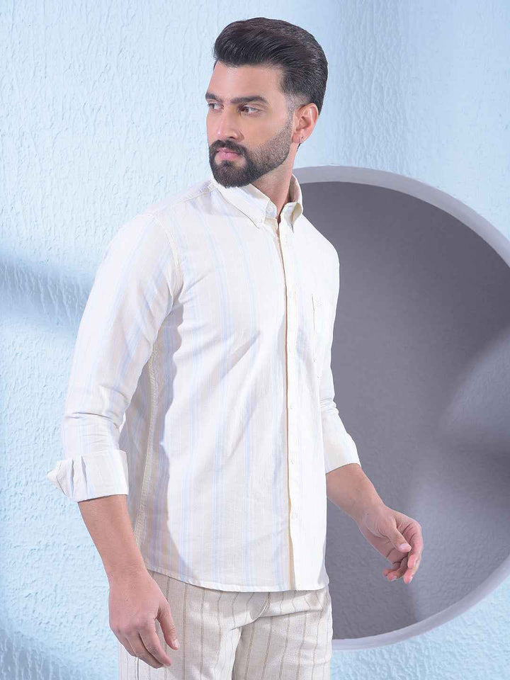 Yellow 100% Cotton Vertical Stripes Shirt