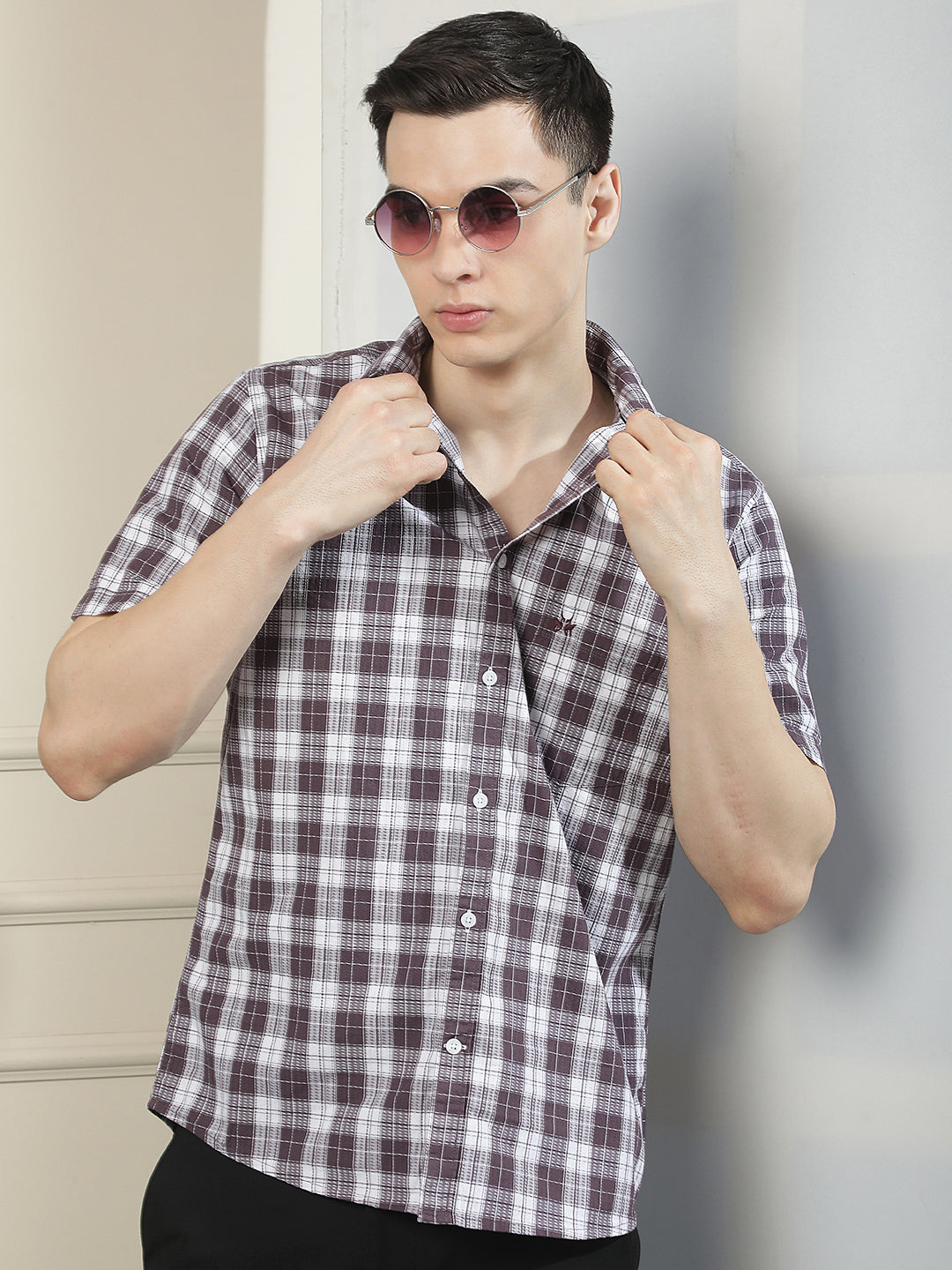 Purple Checked 100% Cotton Shirt