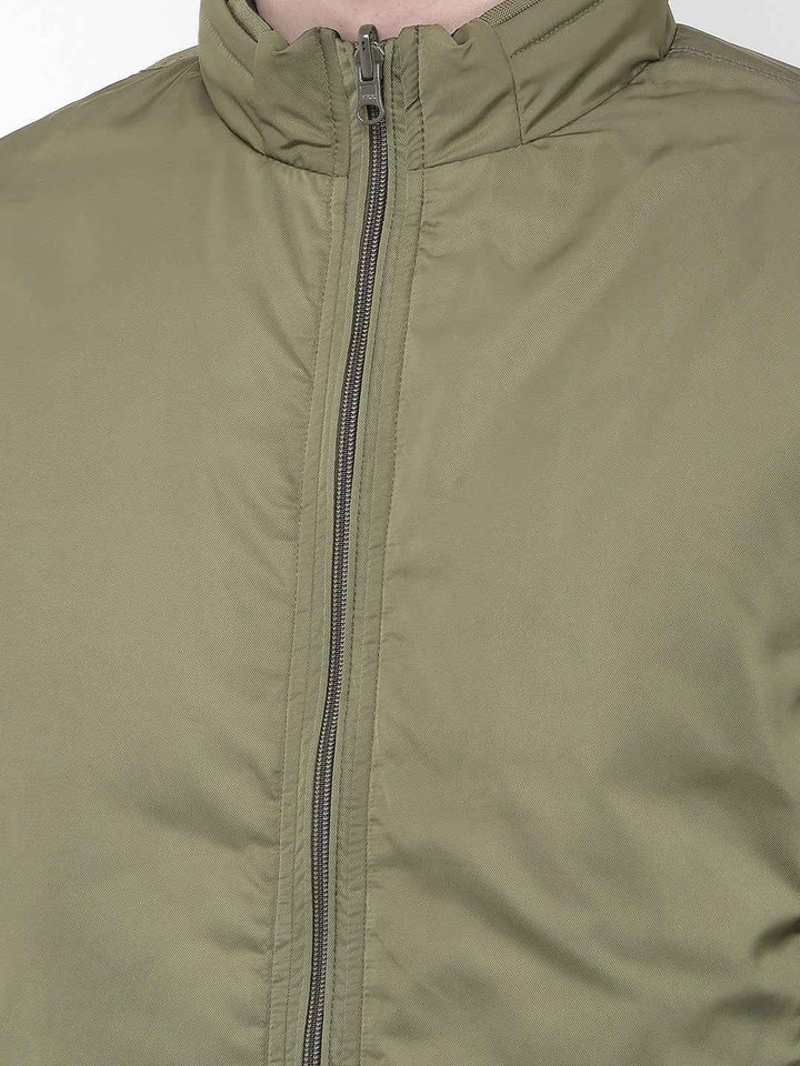 Olive High Neck Reversible Bomber Jacket