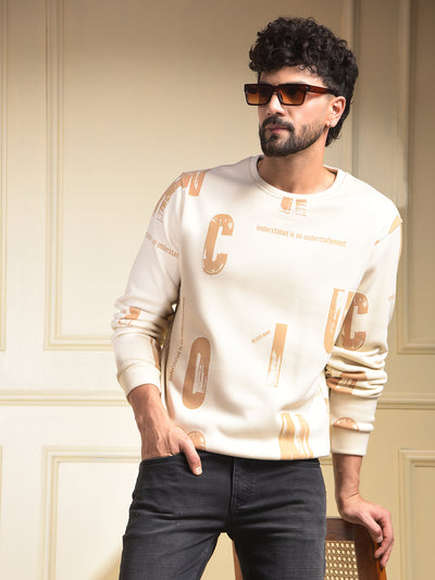 Beige Typographic Print Sweatshirt