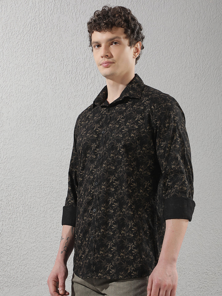 Brown Floral Printed Shirt