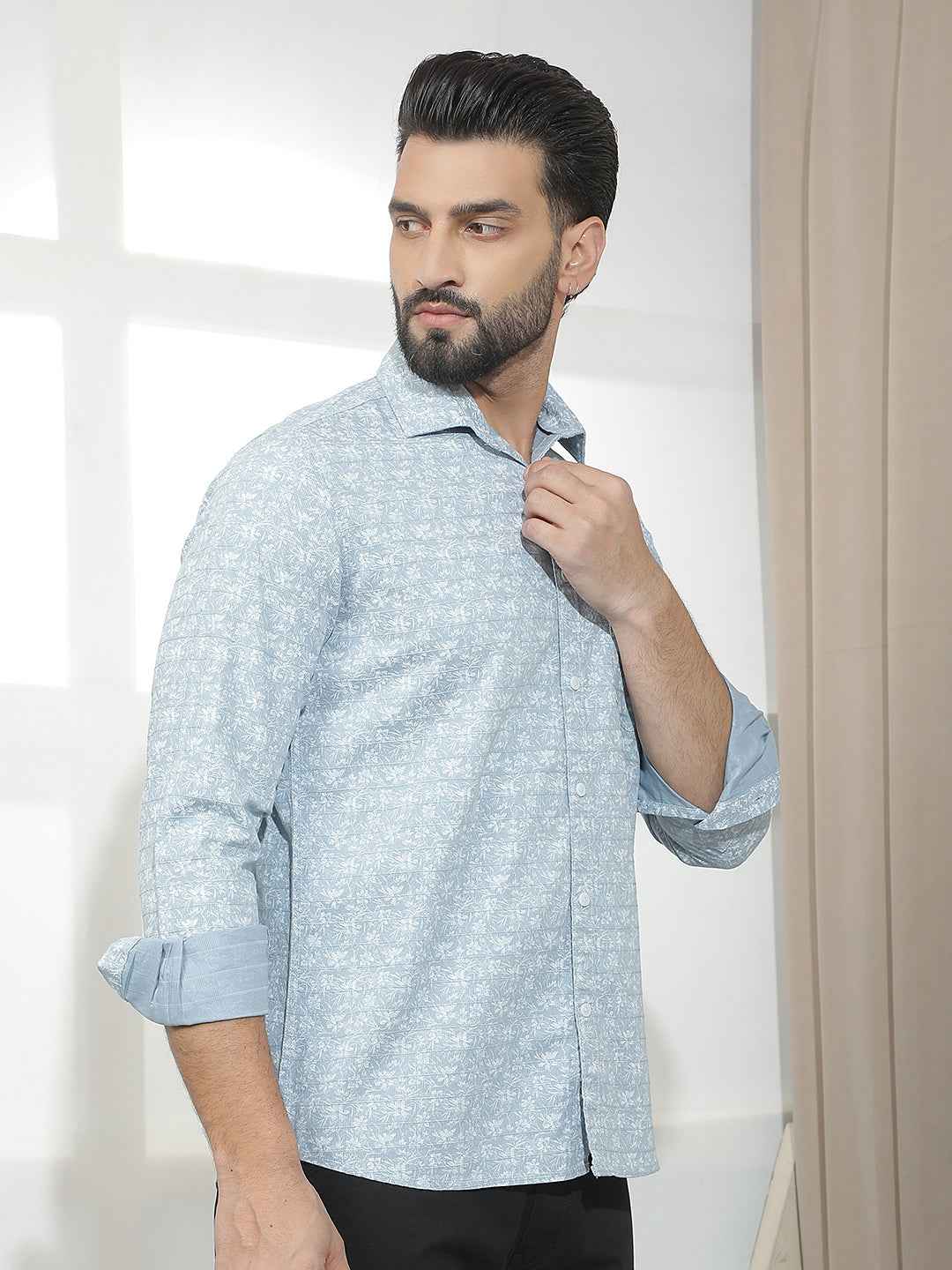 Sky Blue Floral Print Shirt