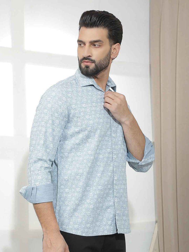 Sky Blue Floral Print Shirt