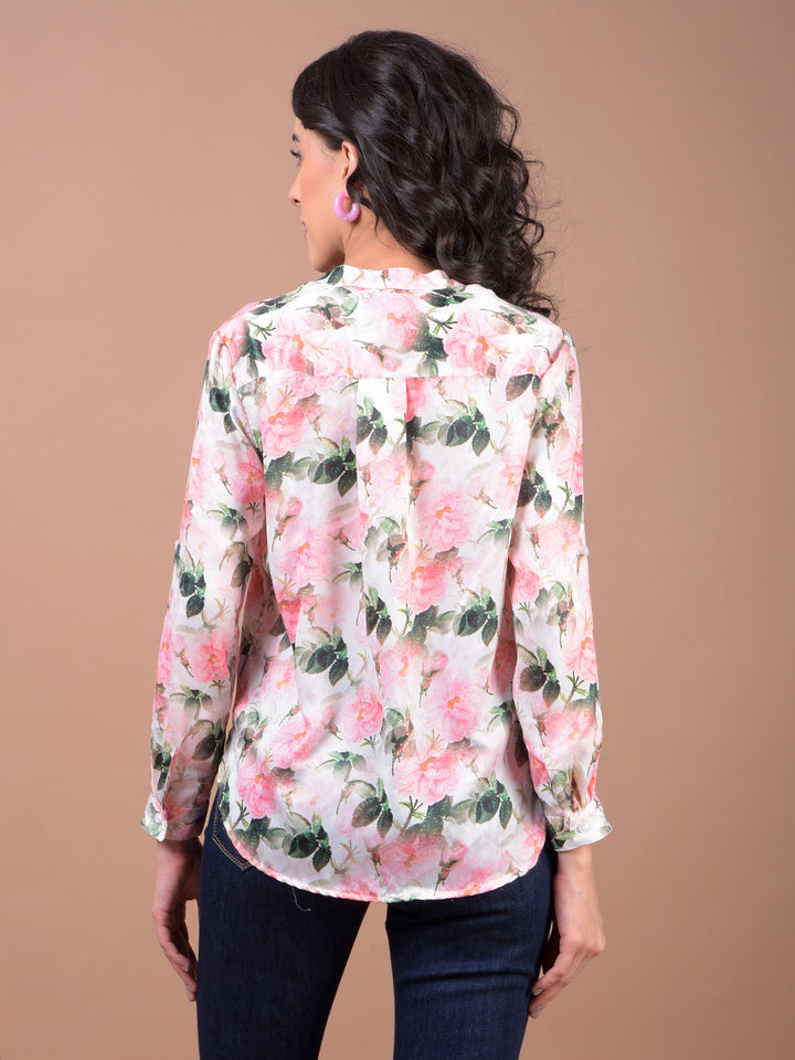 Multi-Color Floral Print V-Neck Shirt