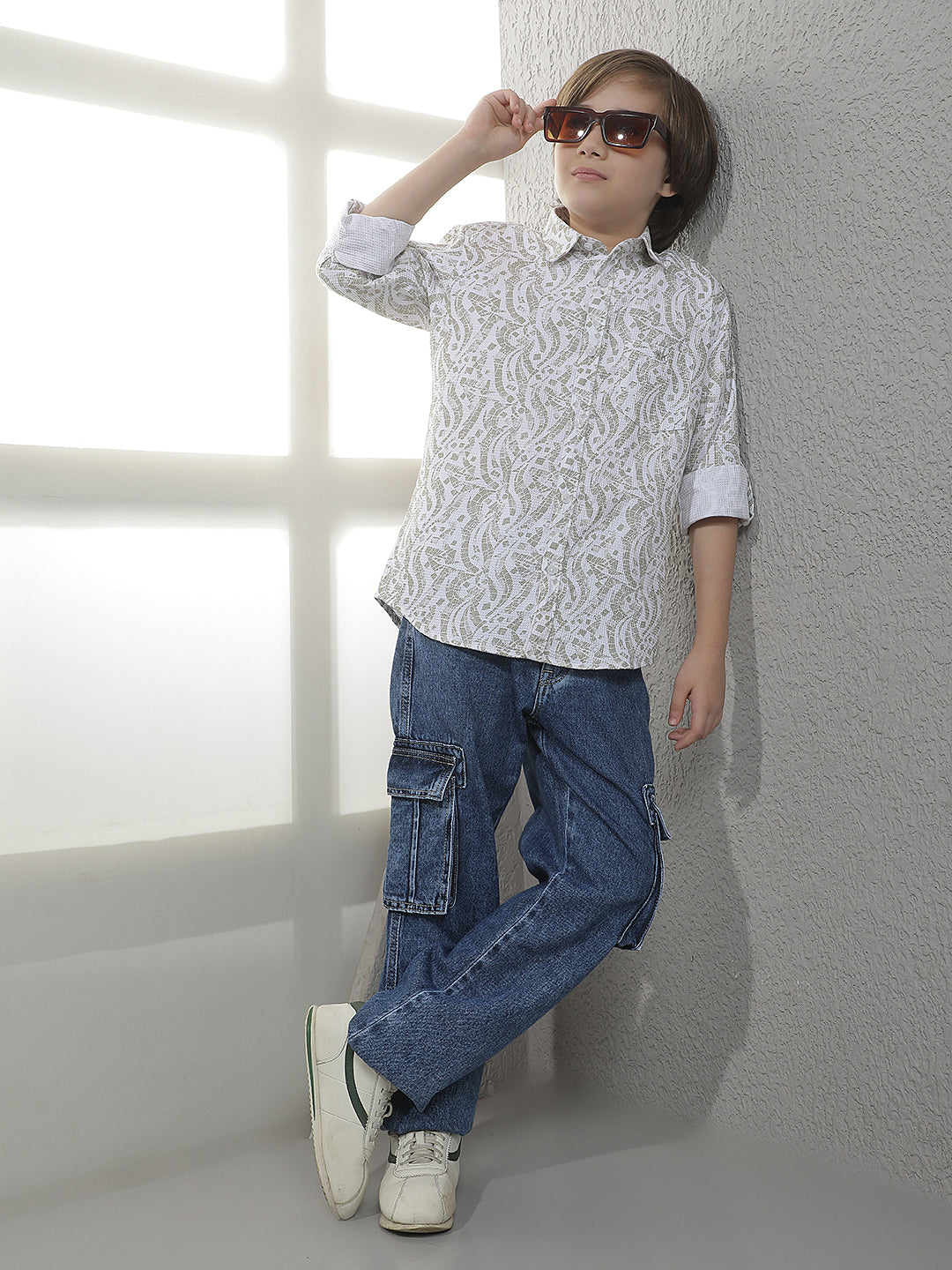 Olive Graphic Print 100% Cotton Shirt