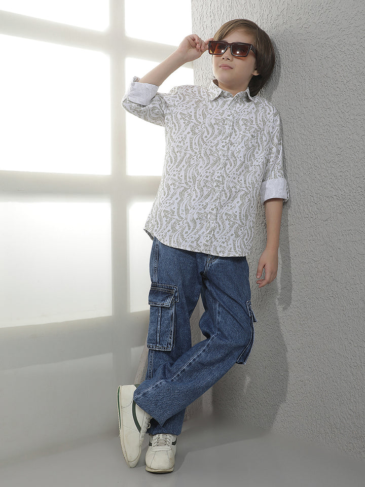 Olive Graphic Print 100% Cotton Shirt