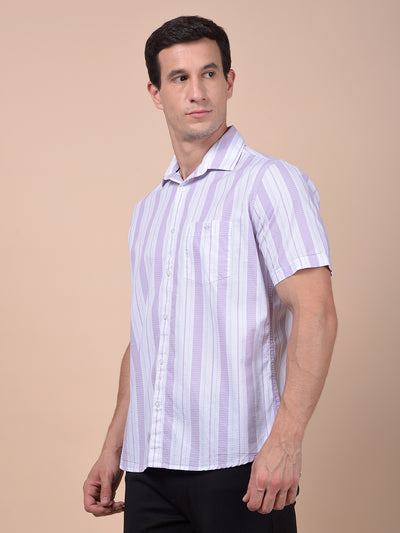 Purple Vertical Stripes 100% Cotton Shirt