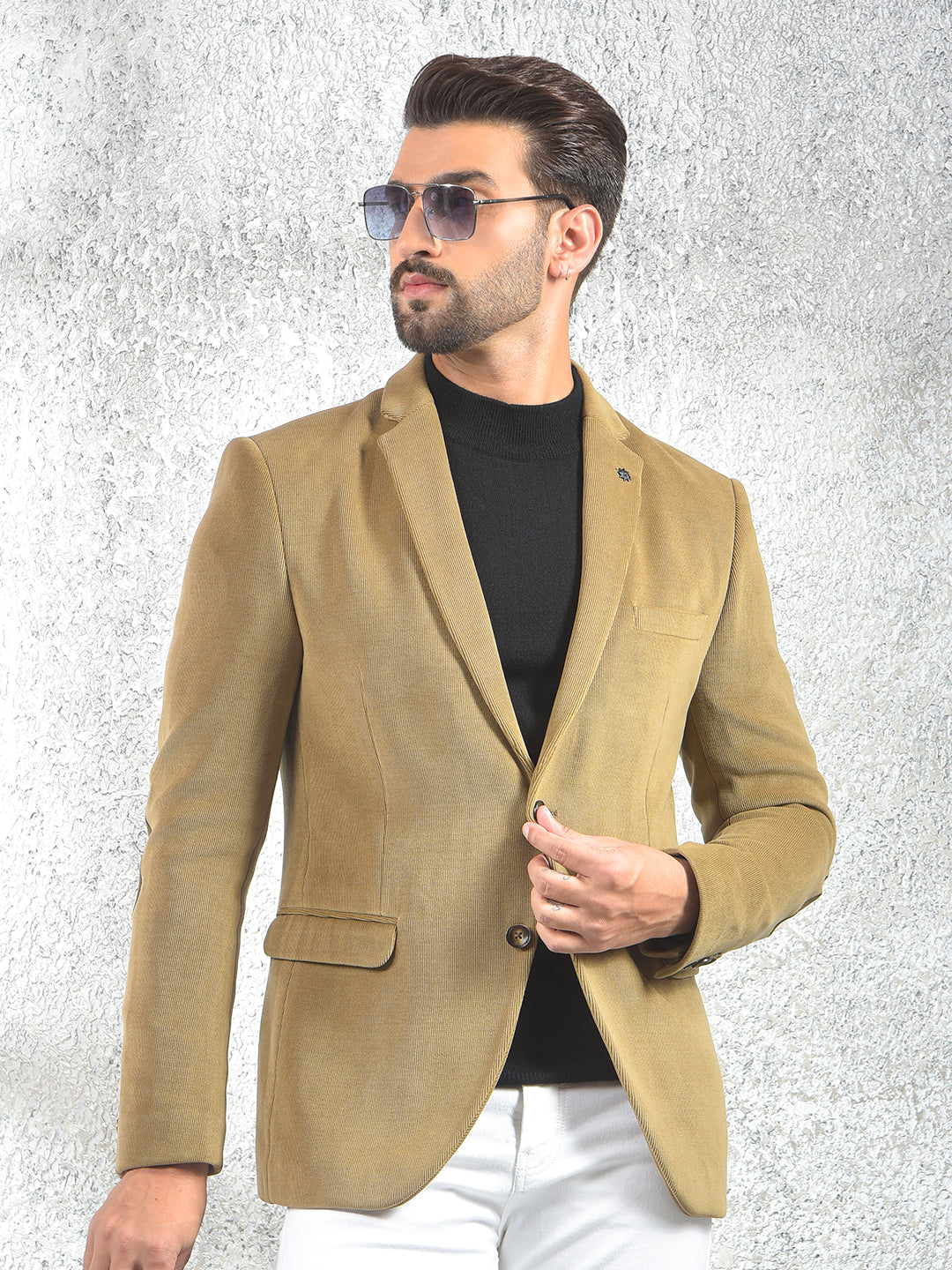 Beige Notched Lapel Single-Breasted Blazer