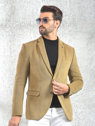 Beige Notched Lapel Single-Breasted Blazer
