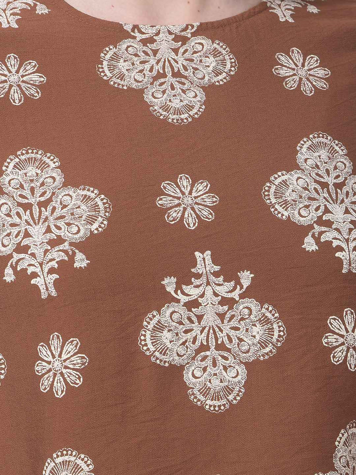 Brown Buti Embroidered Top