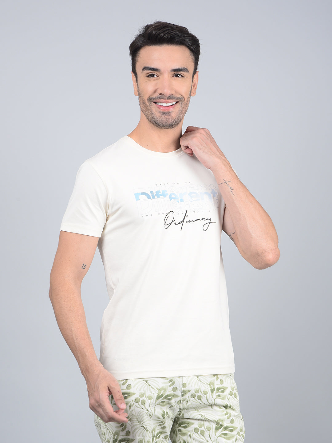 Cream Typographic Print T-Shirt