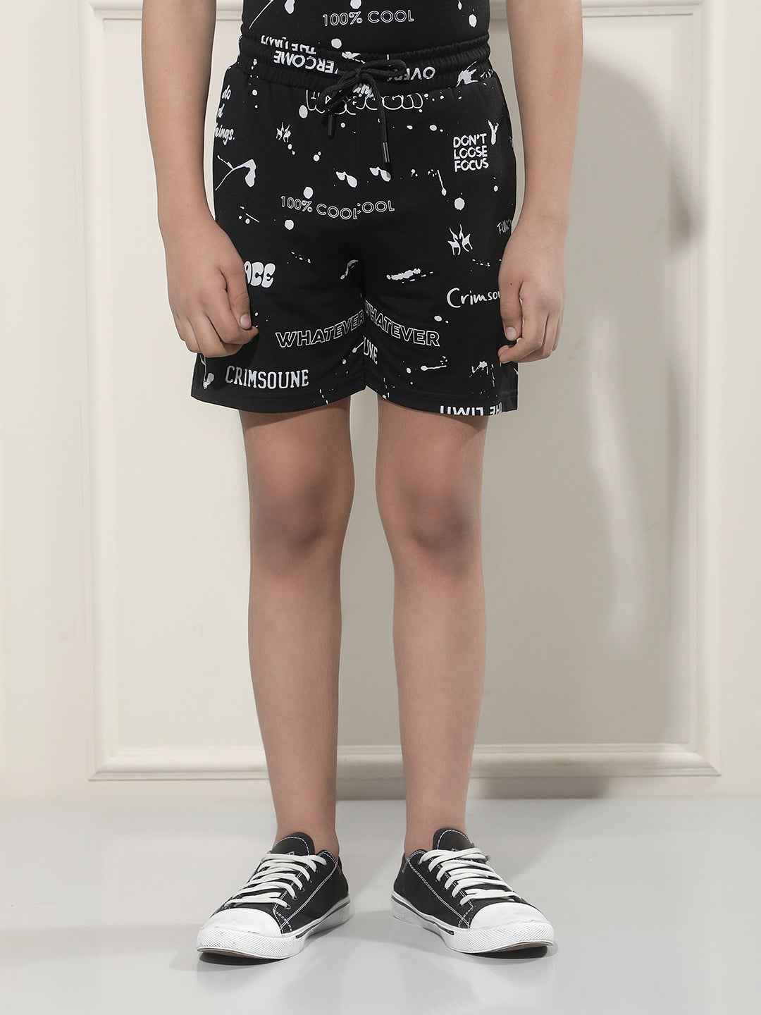 Black Typographic Print Shorts