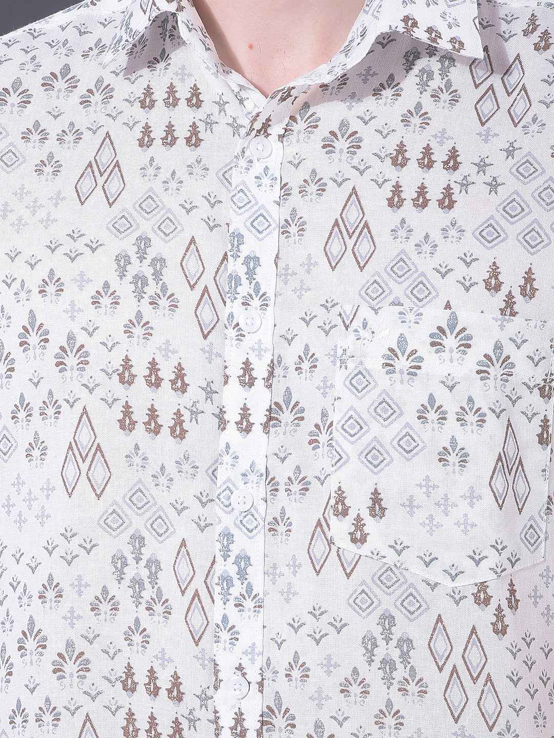 White Printed Linen Shirt