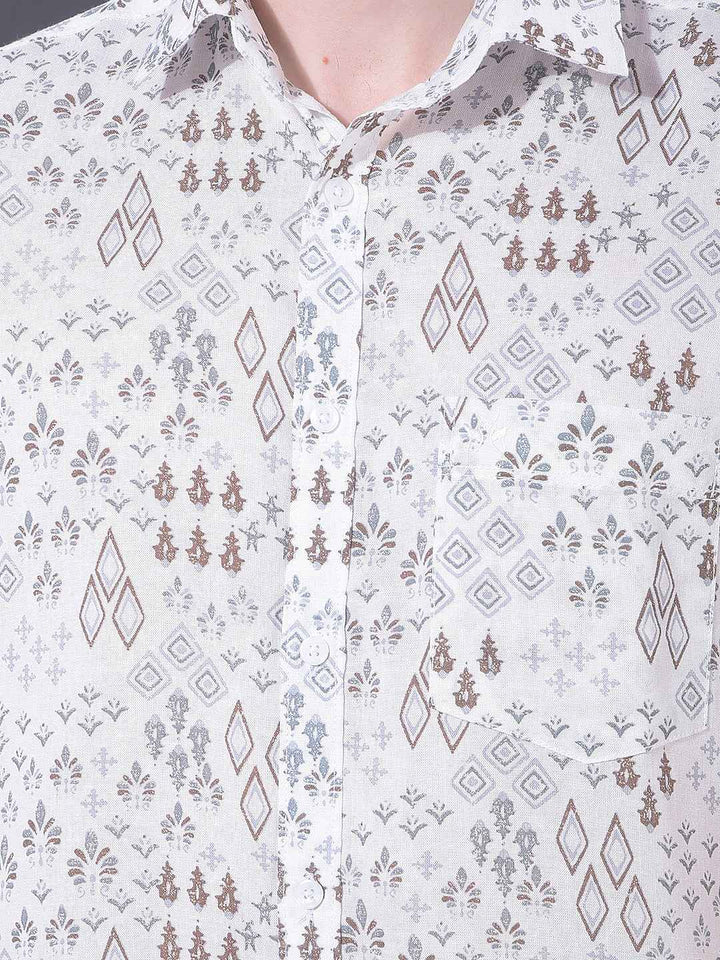 White Printed Linen Shirt