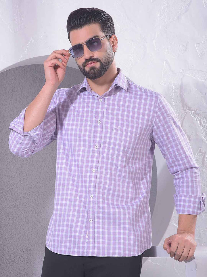 Purple Checked 100% Cotton Shirt