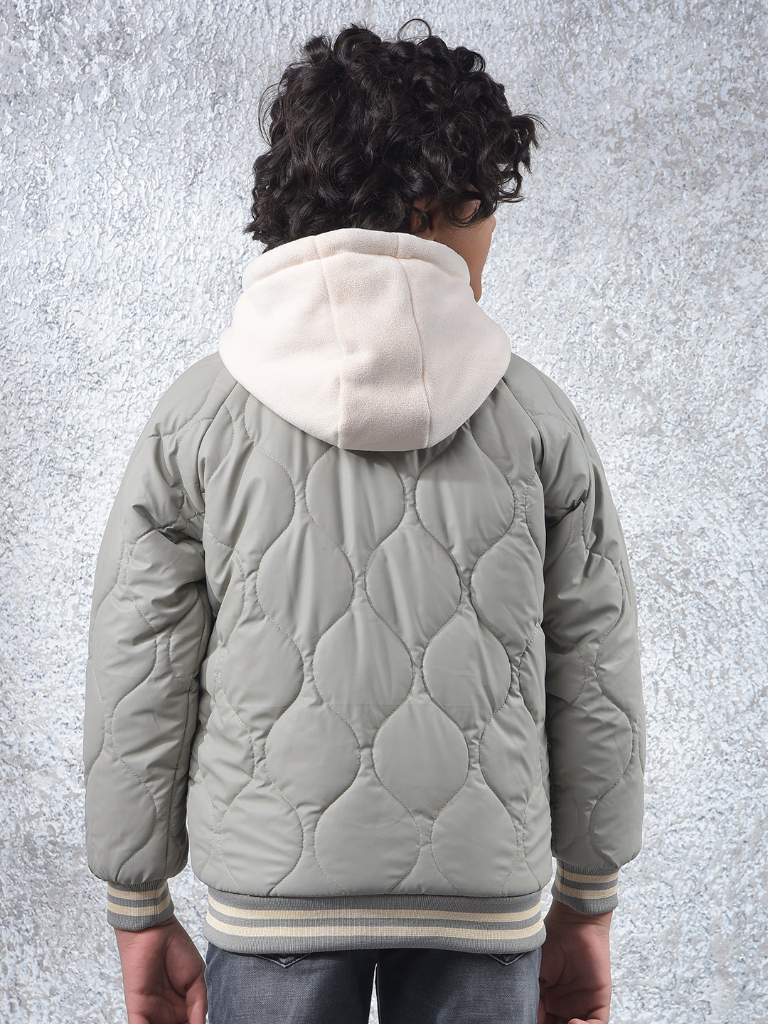 Grey Hooded Neck Puffer Jacket