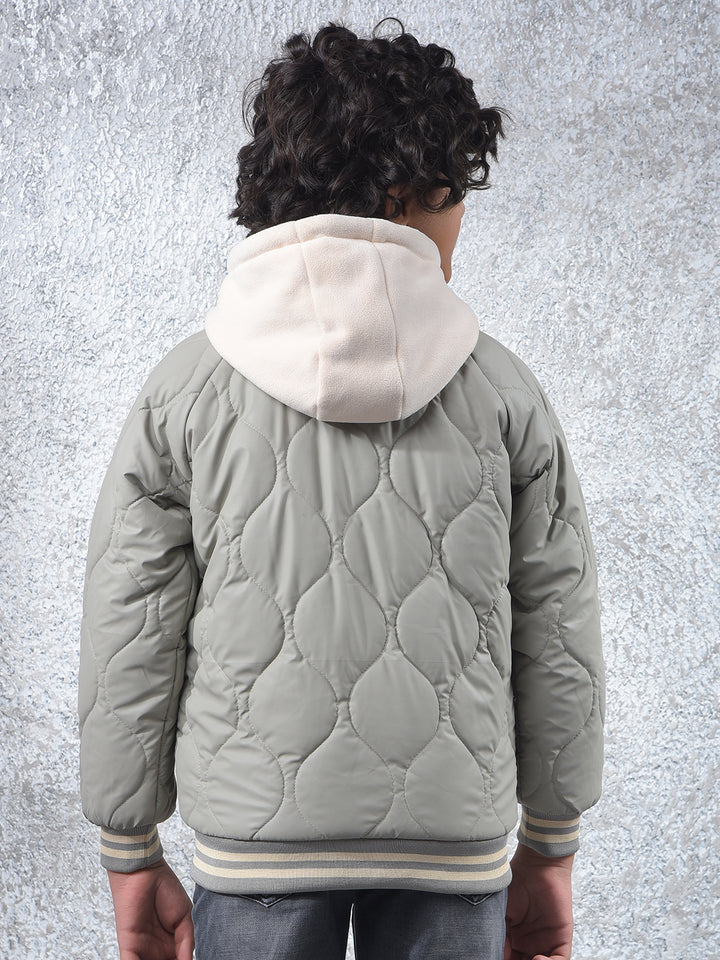 Grey Hooded Neck Puffer Jacket