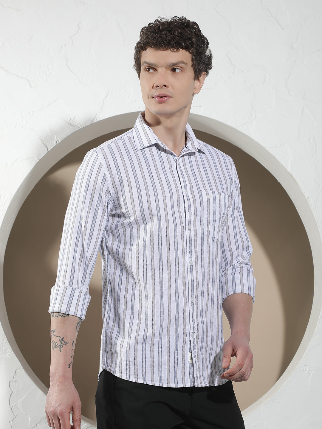 White Vertical Stripes 100% Cotton Shirt