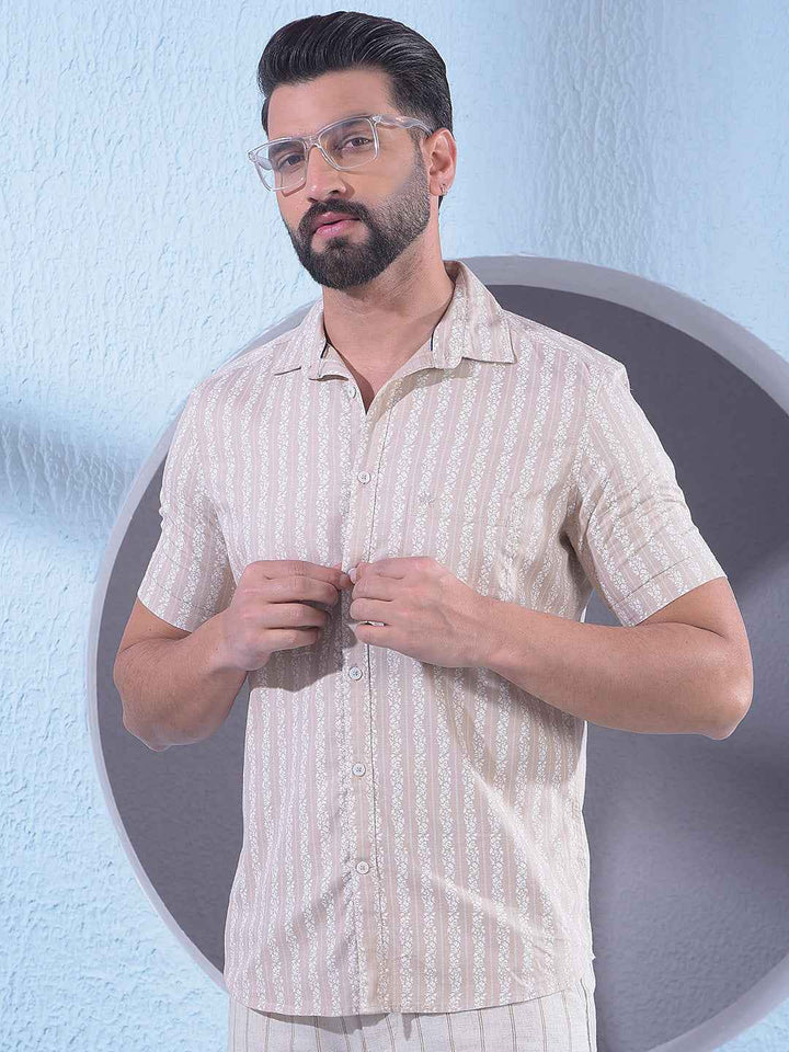 Beige Vertical Stripes Shirt