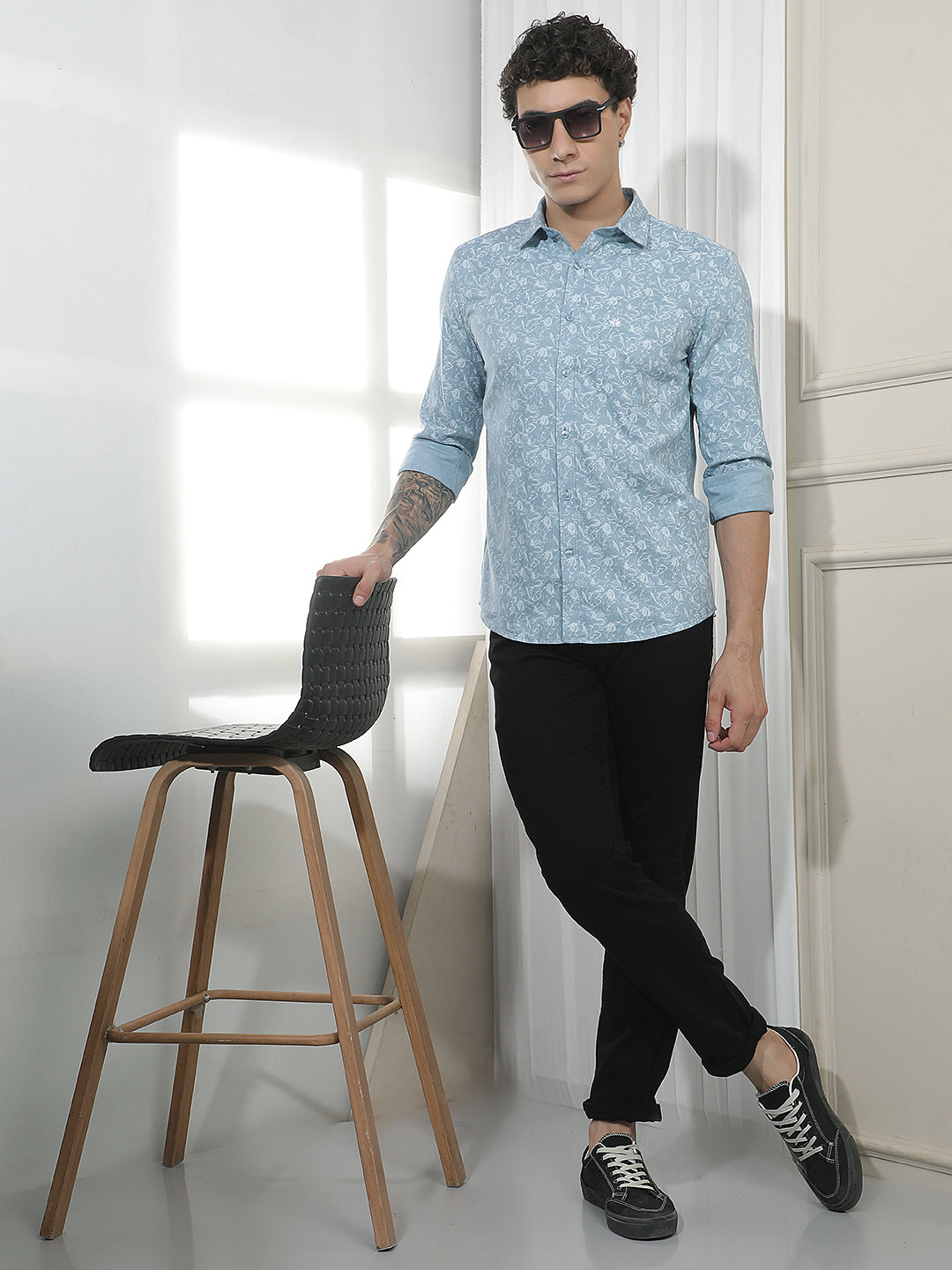 Blue Printed 100% Cotton Shirt