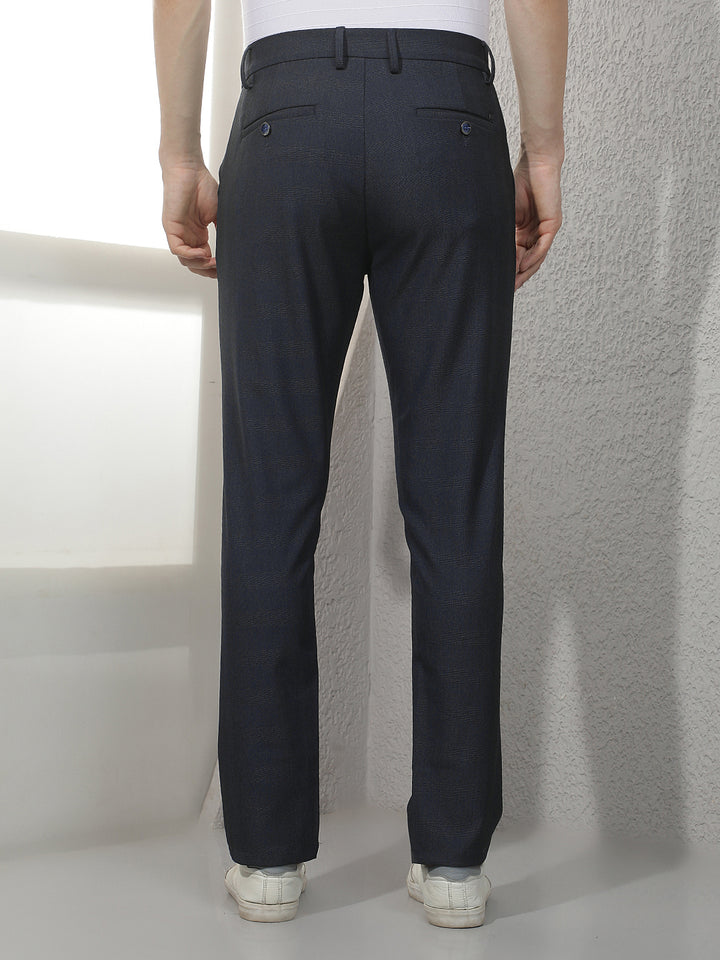 Navy Blue Checked Trousers