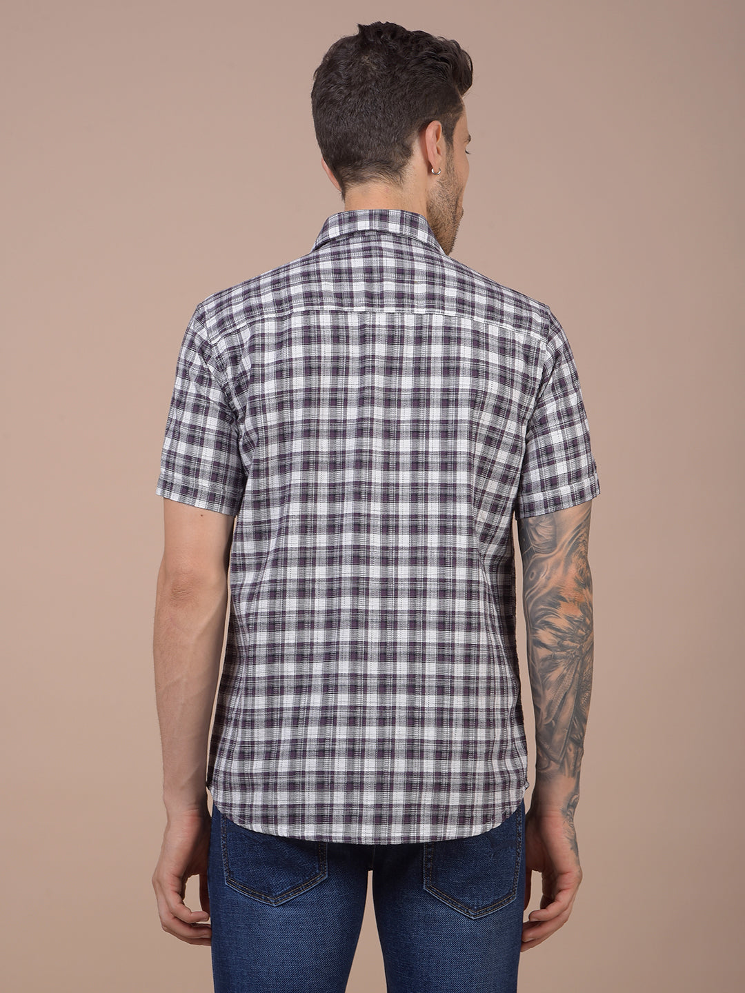 Purple Checked 100% Cotton Shirt